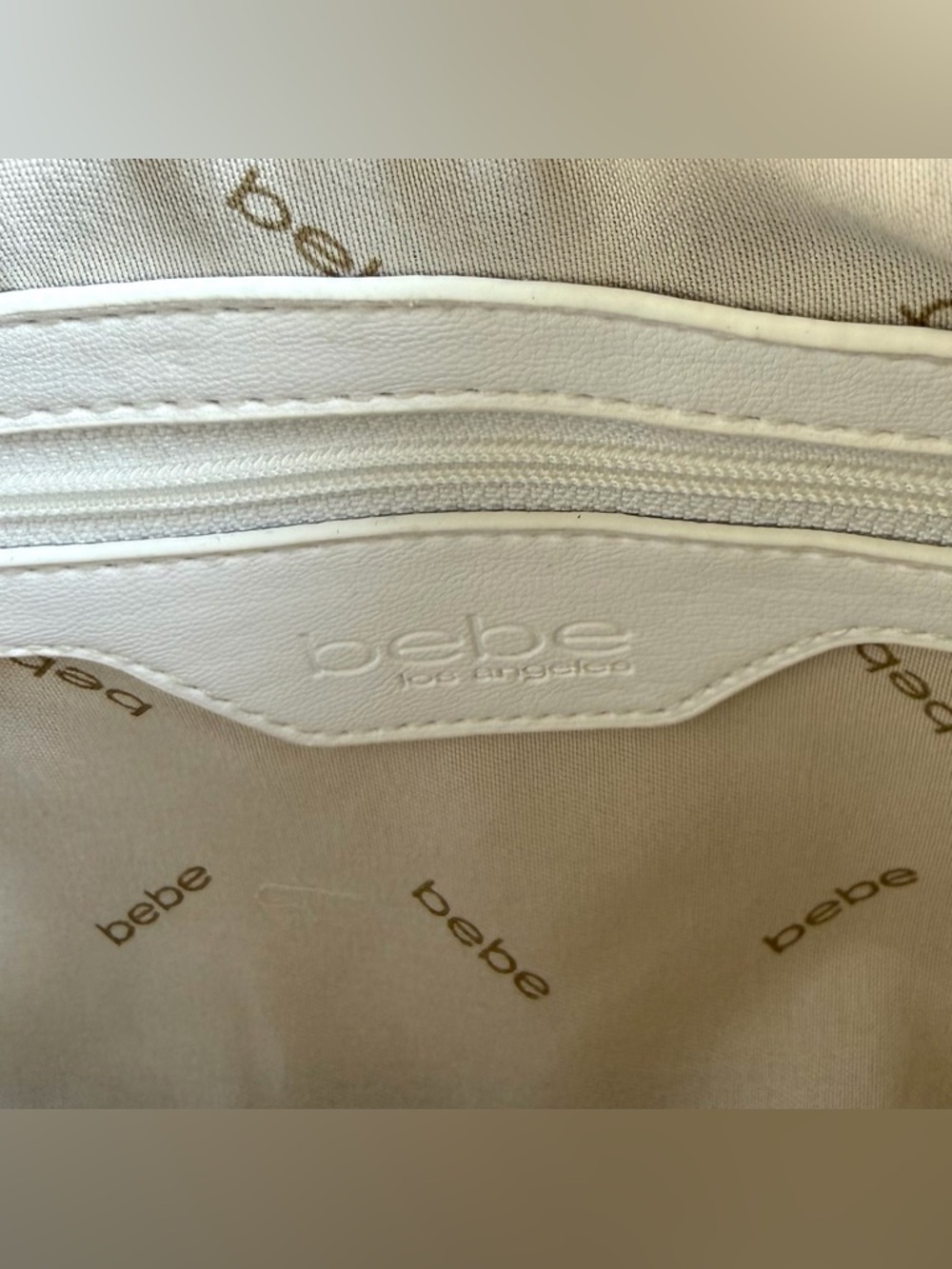 bebe Brown, White & Gold Logo Hobo Shoulder Bag with Coin Pouch - Picture 10 of 16